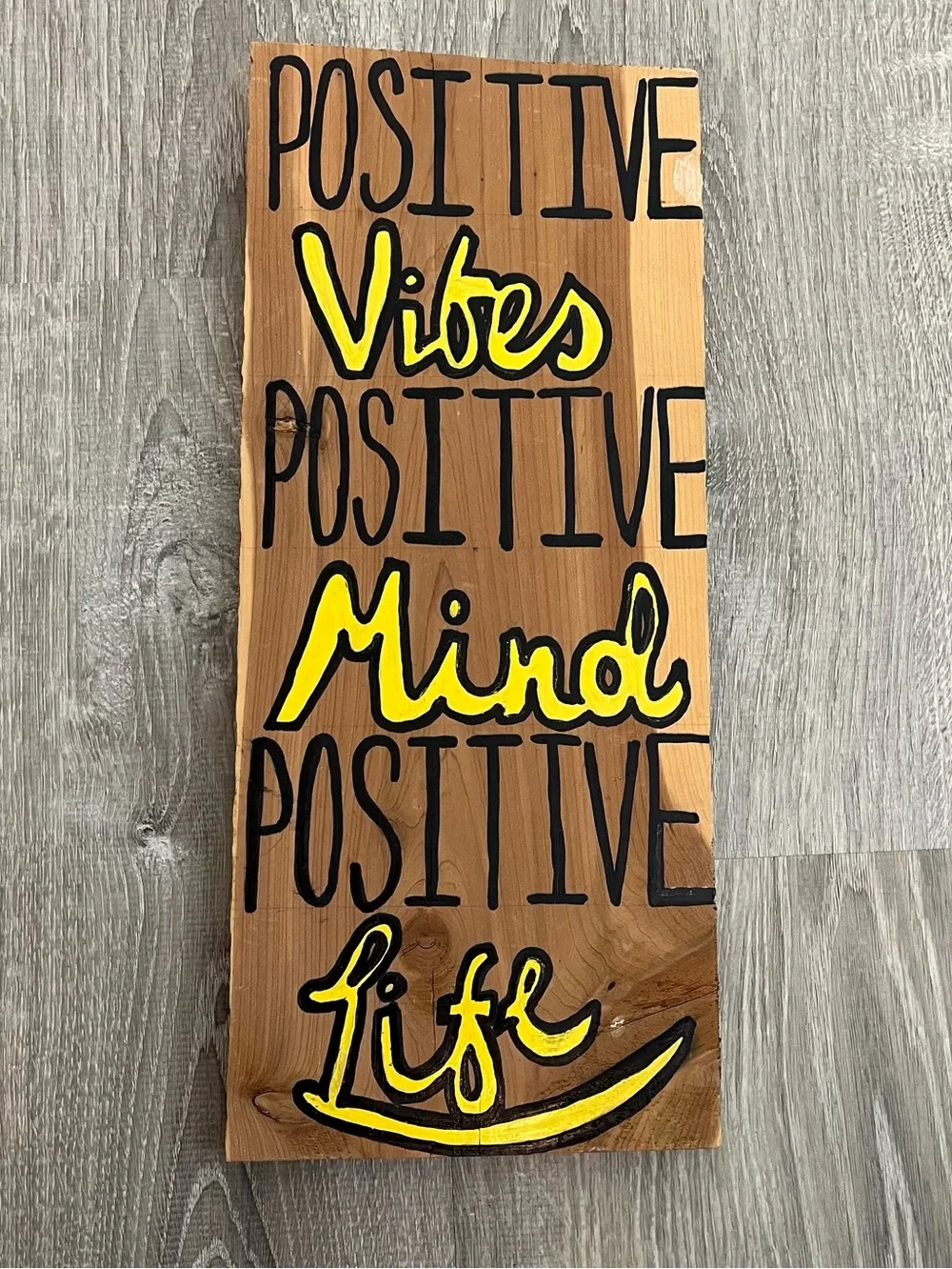 2 Yellow White Brown Wood Positive Vibes & You Are My Sunshine Wall Decor